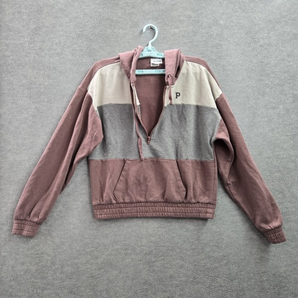 Victoria's Secret PINK Women Hoodie S Mauve P Embroidery Colorblock Fleece